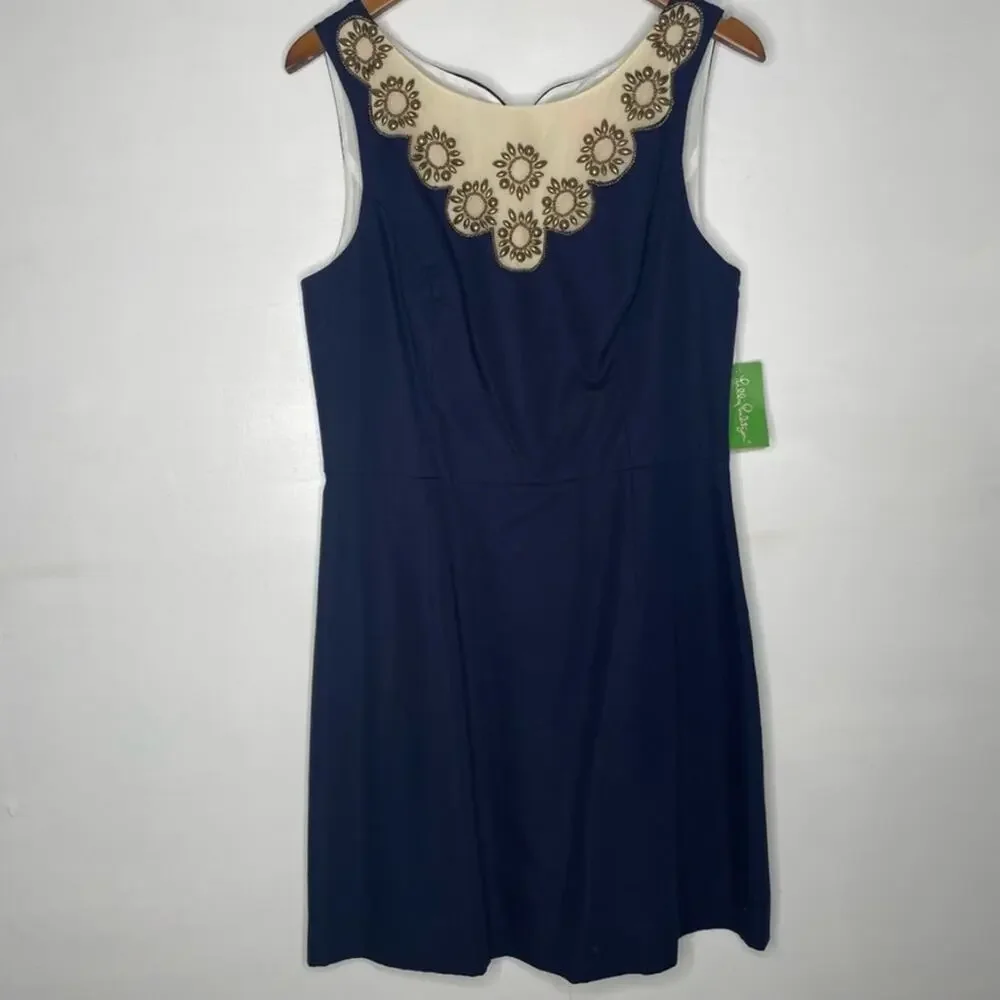 Lilly Pulitzer True Navy Wythe Beaded Sleeveless Dress